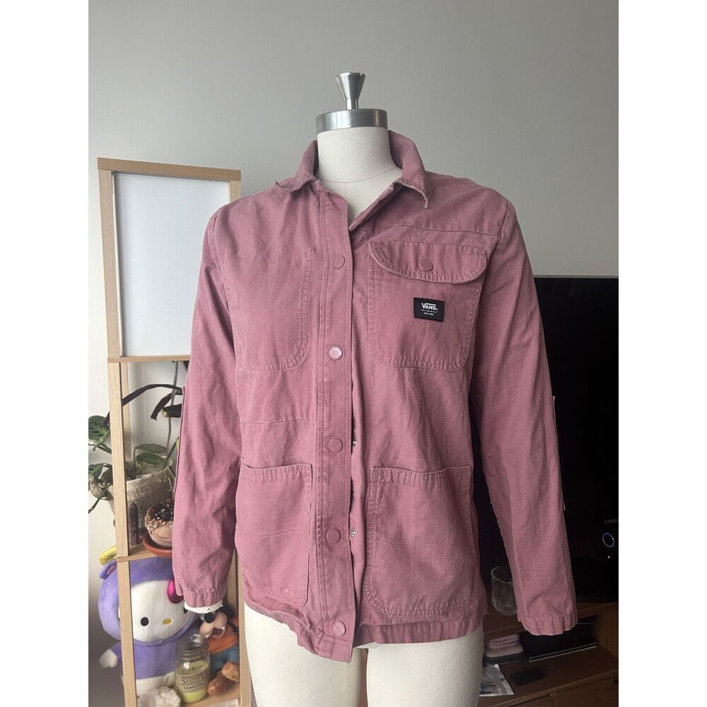 Vans Womens XS Dusty Rose Pink Snap Button Overshirt Shacket Utility Pockets